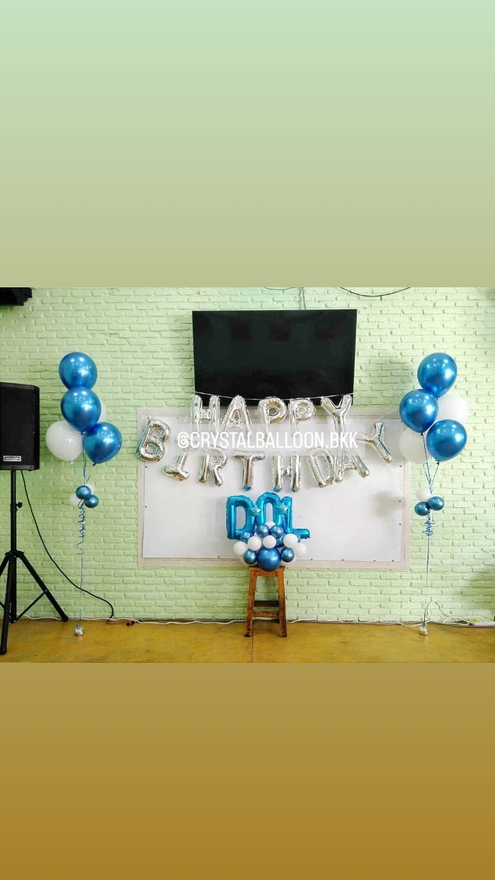 ลูกโป่ง วันเกิด ฟอยล์ตัวอักษร Happy Birthday ขนาด 16" 1 ชิ้น พร้อม ช่อลูกโป่ง ช่อ 5 ลูก 2 ช่อ,ฟอยล์ตัวอักษร ขนาด 16" 3 ตัวอักษร ตั้งฐานคู่ 1 ชิ้น พร้อมตกแต่ง สามารถเปลี่ยนสีลูกโป่ง/เปลี่ยนสี-ฟอยล์ตัวอักษรได้