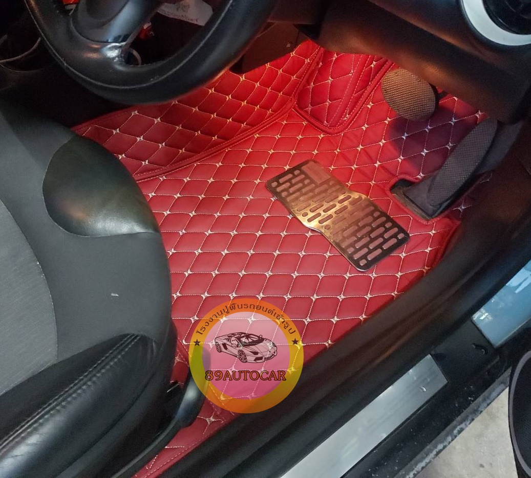 พรมปูพื้นเข้ารูป Mini Cooper R53 2011 ปูพรม6D สีแดงไวน์ เข้ารูป
