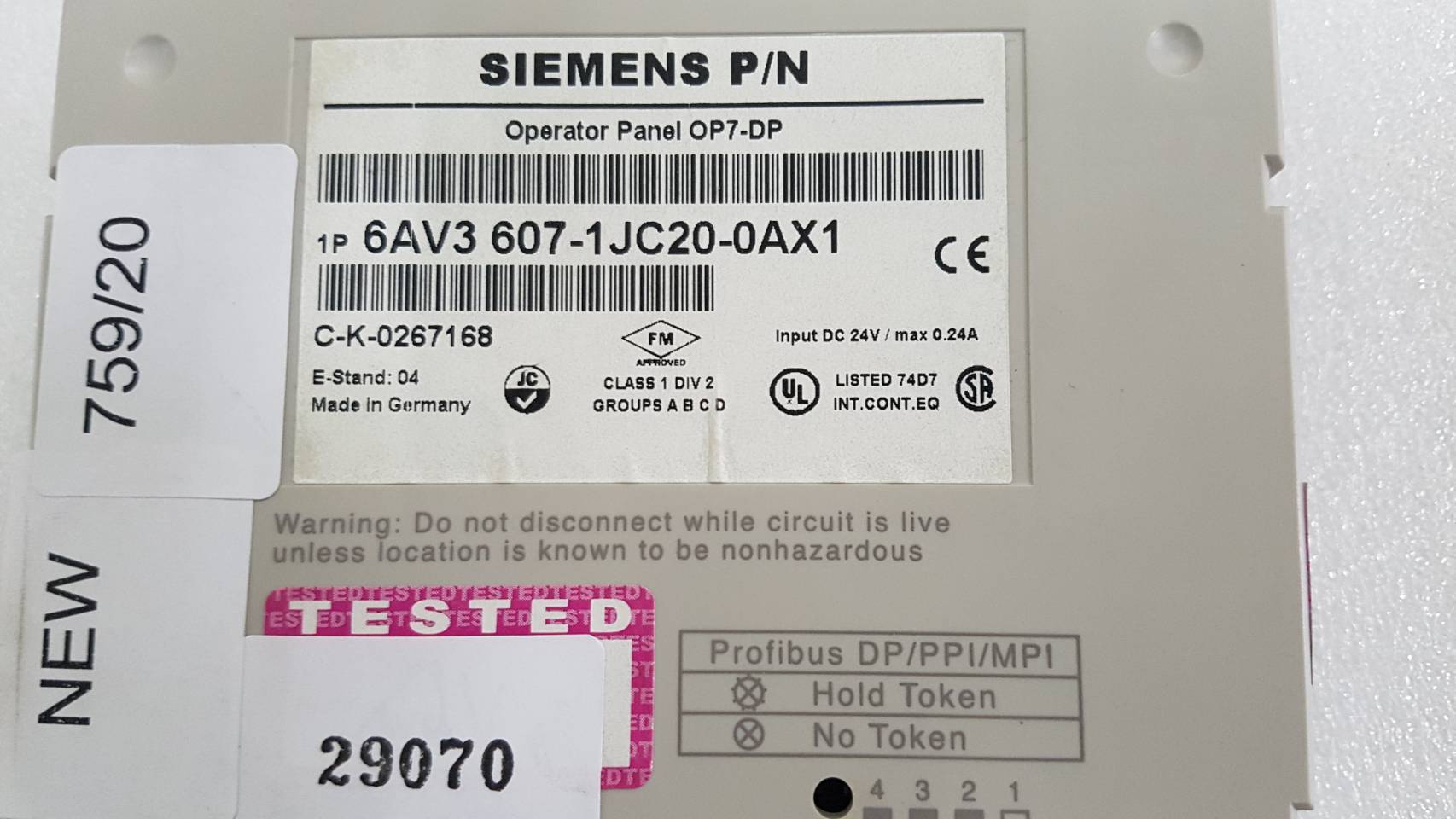 6AV3 607-1JC20-0AX1 HMI " SIEMENS "