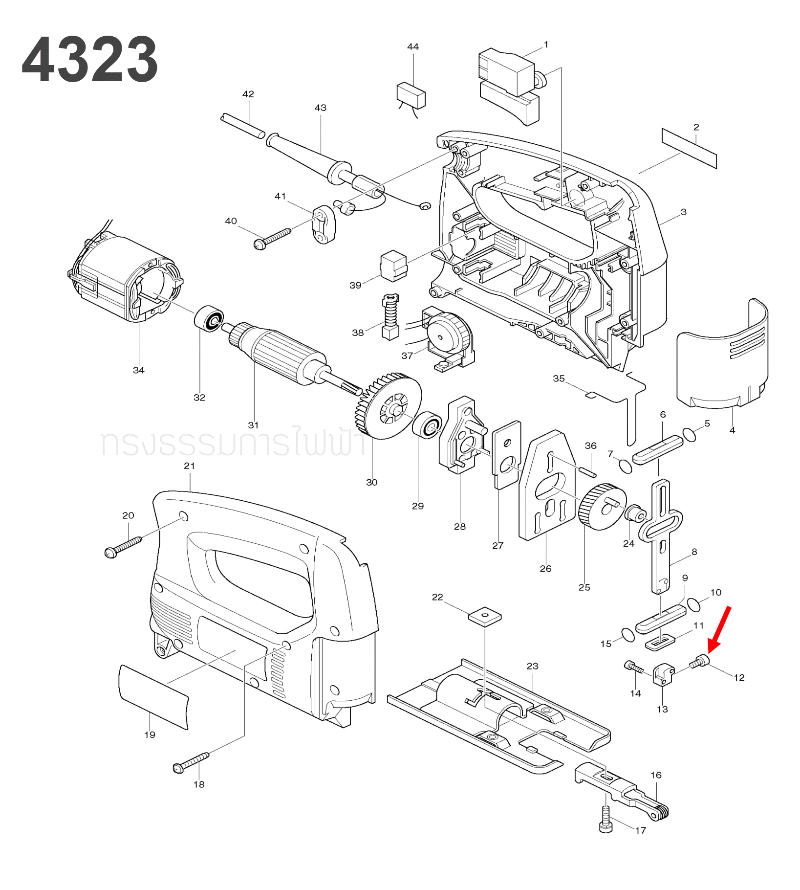 น็อต M4x8 จิ๊กซอว์ Makita-Maktec 4323 [#12], 4324, MT431 [#29], M4301B, 4300BA Pn.922107-1 (แท้)##
