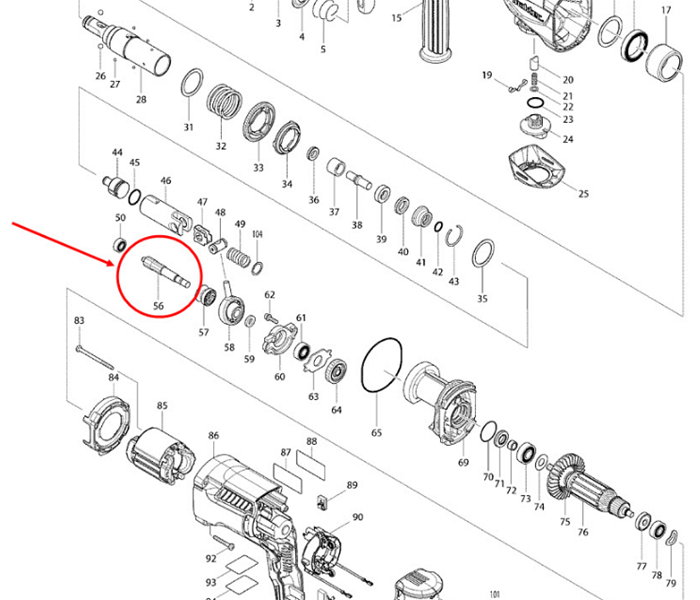 แกนเฟือง สว่านโรตารี่ มาคเทค Maktec MT870 [#56] P/N.227269-3 (แท้) #H12