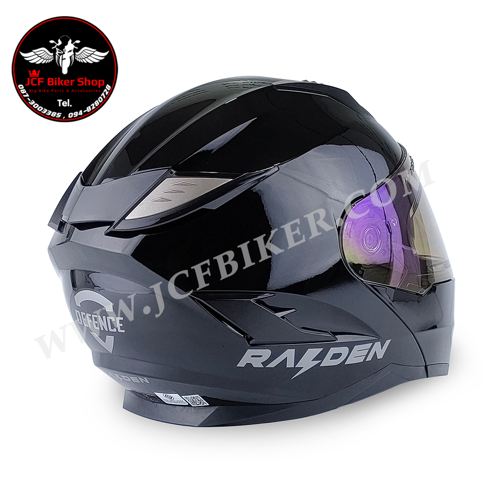 หมวกกันน็อคเต็มใบเปิดคางได้ หมวกกันน็อกยกคาง (Flip Up) RAIDEN รุ่น DEFENCE แว่น 2 ชั้น นวมถอดซักได้ สี BLACK