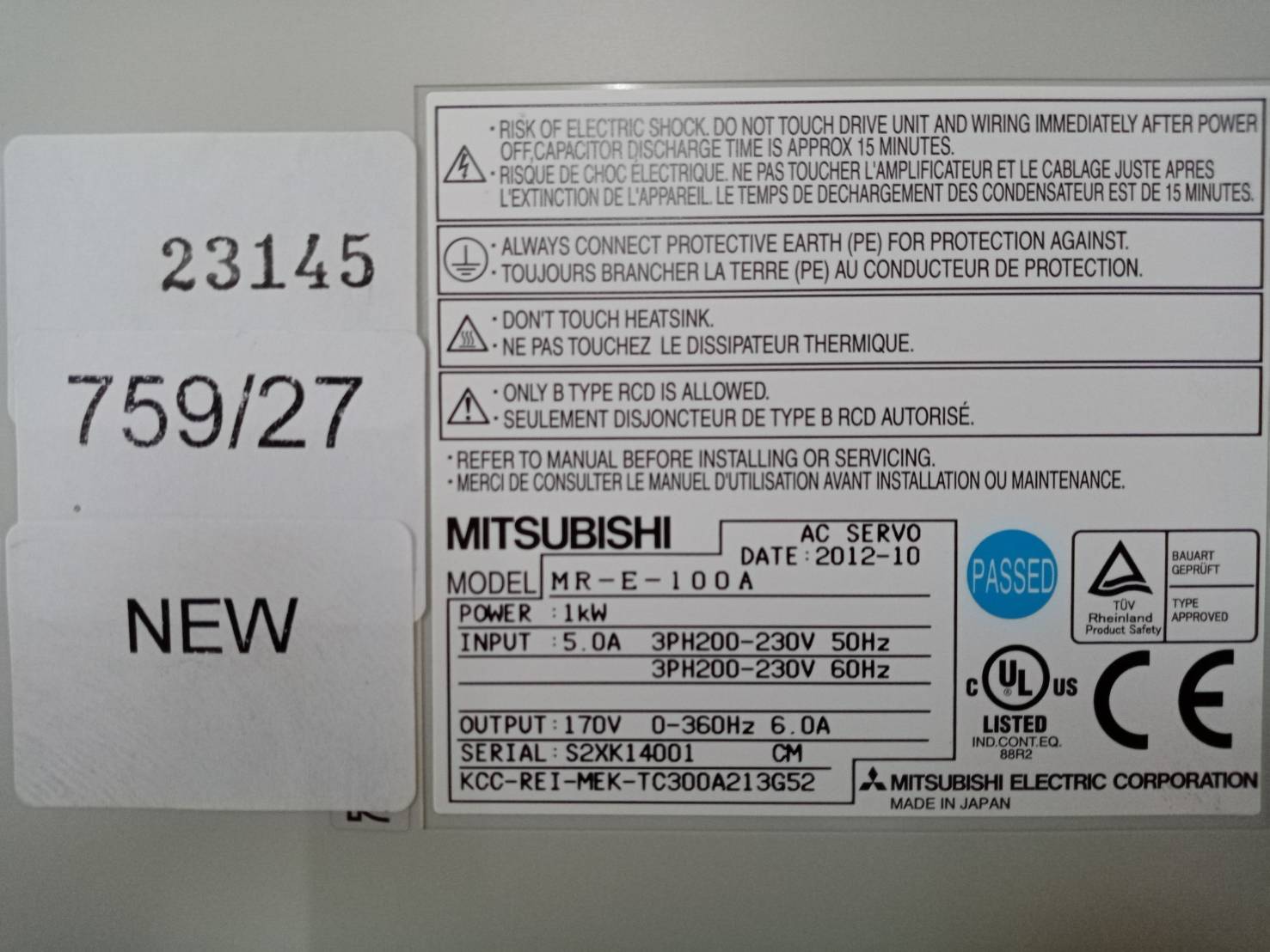 SERVO DRIVE “ MITSUBISHI ” รุ่น MR-E-100A