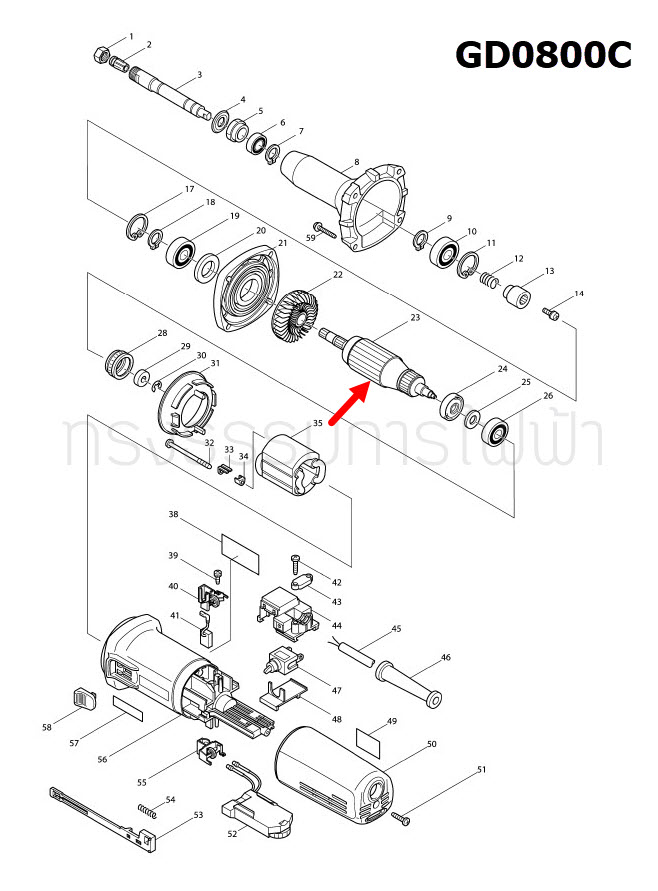 ทุ่น เจียร์แกนไฟฟ้า Makita มากีต้า GD0800C (แท้) ##