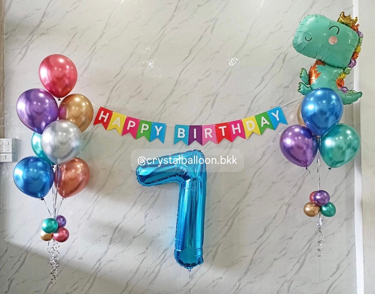 ลูกโป่ง วันเกิดเด็ก ป้ายธงหลากสี ช่อลูกโป่งไดโนเสาร์ Anagram ช่อ 5 ลูก 1 ช่อ พร้อม ช่อลูกโป่งสีโครเมี่ยม ช่อ 7 ลูก 1 ช่อ พร้อม ฟอยล์ตัวเลข ขนาด 40" 1 ชิ้น พร้อมตกเเต่ง สามารถเปลี่ยนสีลูกโป่ง/เปลี่ยนสี-ฟอยล์ตัวเลข/เปลี่ยนฟอยล์ตกแต่งได้