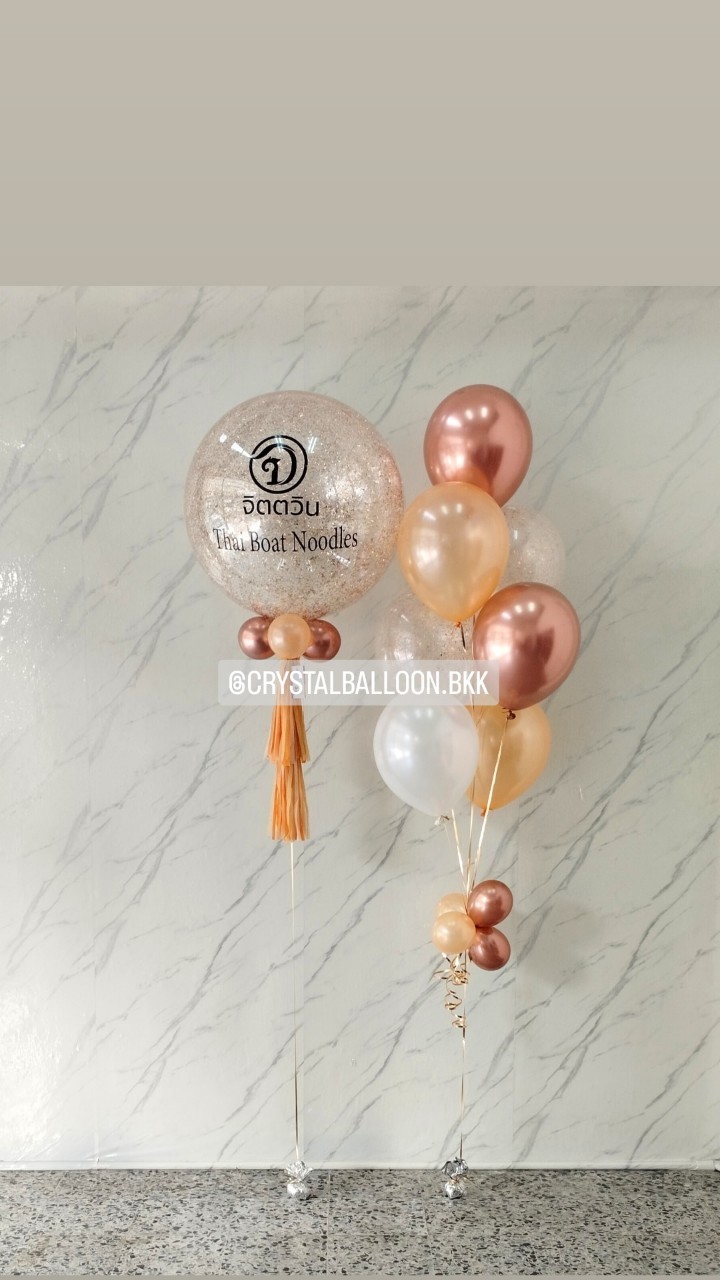 ลูกโป่ง เปิดร้าน Bubble ขนาด 24" กลิตเตอร์แชมเปญ 1 ลูก พร้อม ช่อลูกโป่ง ช่อ 7 ลูก 1 ช่อ พร้อมตกแต่ง สามารถเปลี่ยนสีลูกโป่ง/เปลี่ยนข้อความ/เปลี่ยนขนาดได้