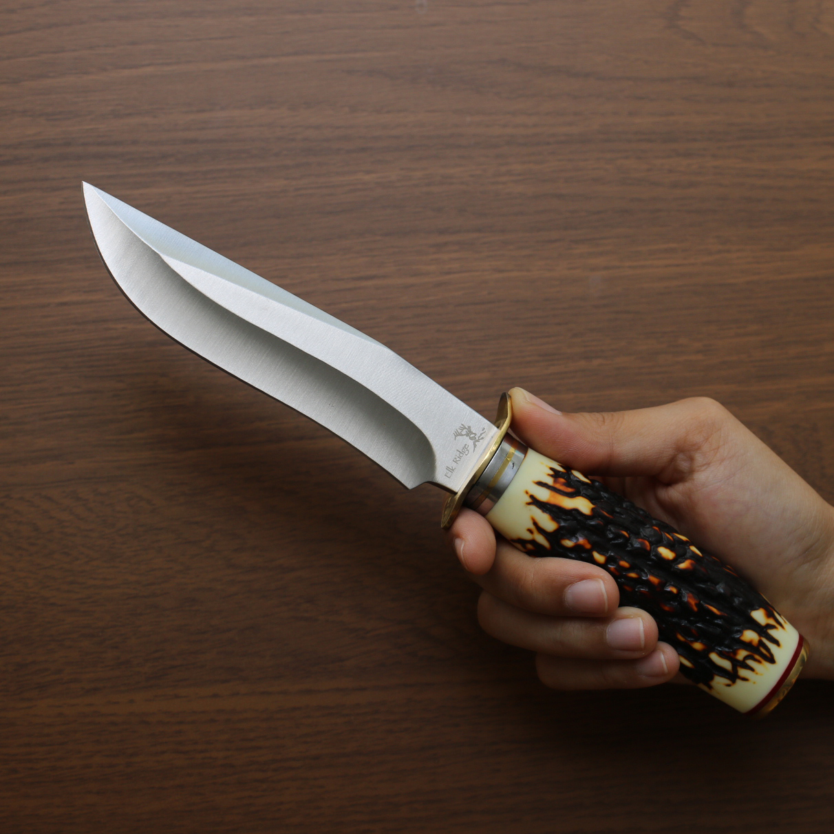 มีดใบตาย ELK ด้ามลายเขา แบบ 3 ขนาด 9.5 นิ้ว