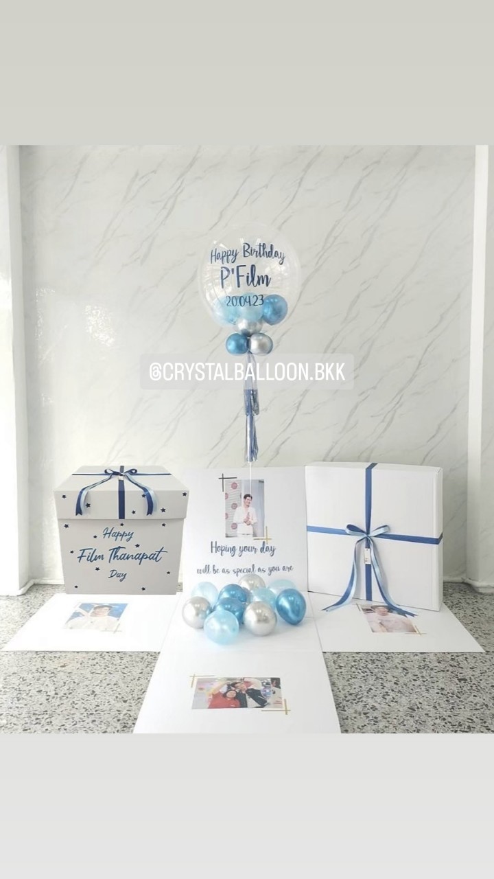 Happy Birthday Surprised Box กล่องเซอร์ไพรส์วันเกิด Bubble USA 24" พร้อมตกแต่ง สามารถใส่รูปได้ 4 ใบ สามารถเปลี่ยนสีลูกโป่ง/เปลี่ยนข้อความได้