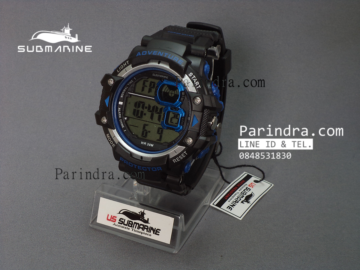 นาฬิกา US submarine TP1334M สีดำขอบน้ำเงินพื้นหลังเทา