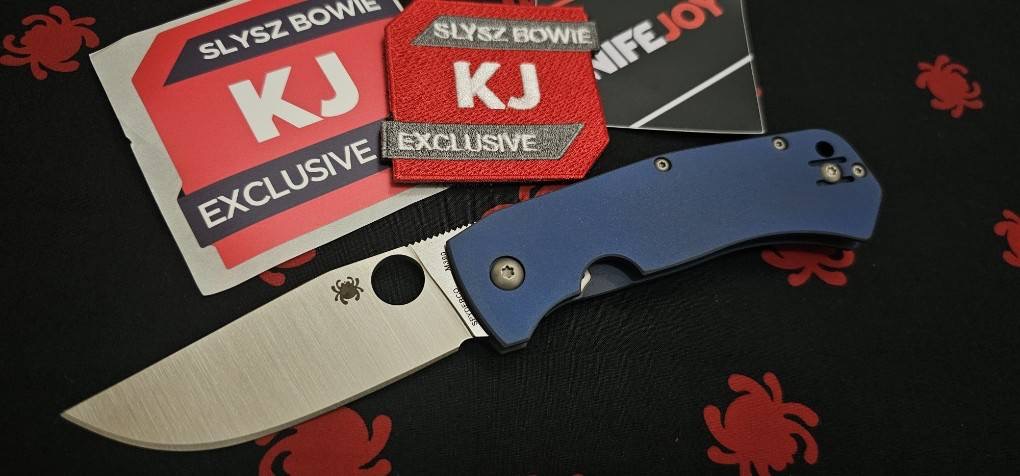 SPYDERCO KNIFEJOY EXCLUSIVE SLYSZ BOWIE FOLDER M390 WITH ANODIZED BLUE TI HANDLE