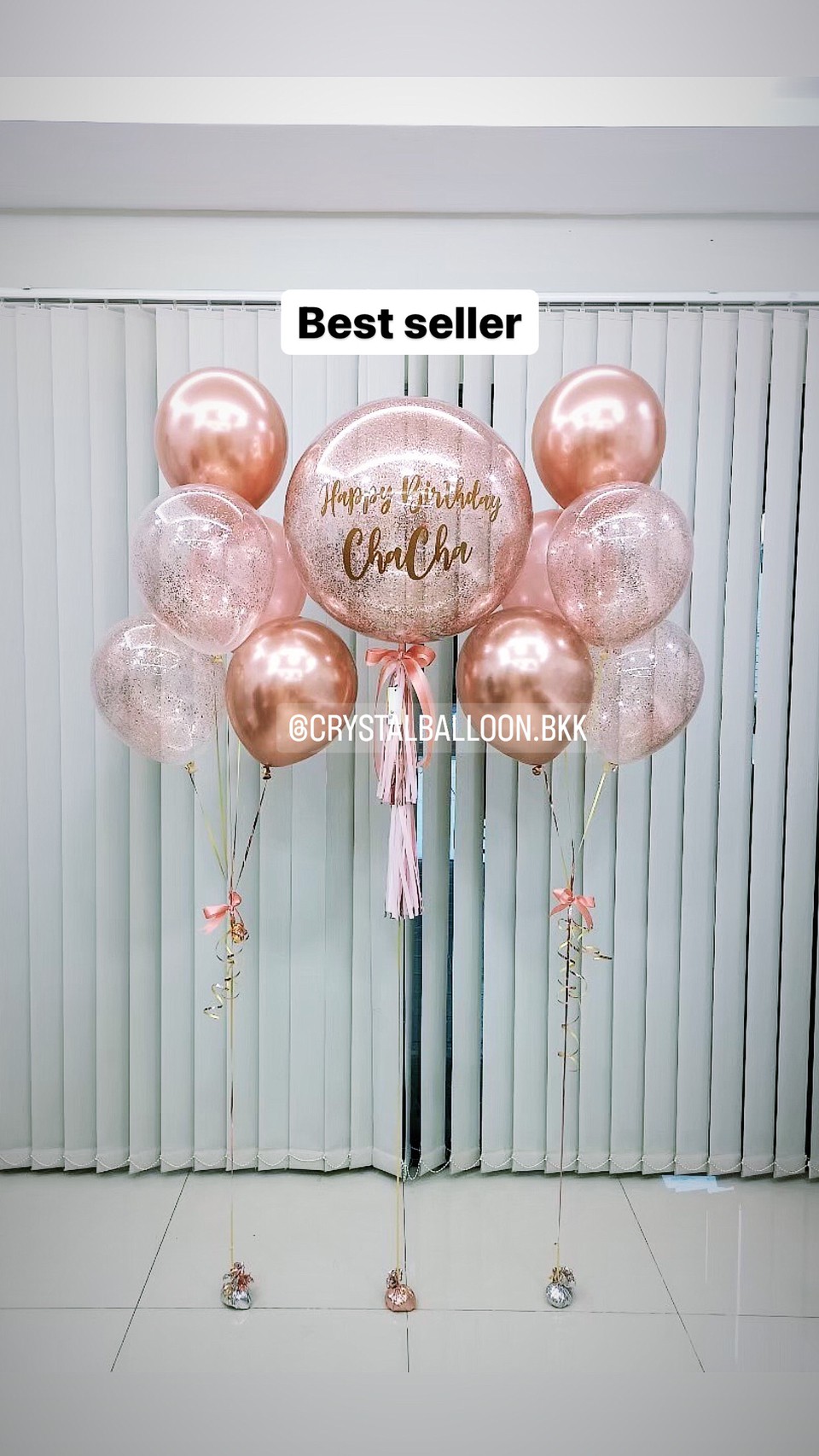 ลูกโป่ง วันเกิด Bubble ขนาด 24" Theme สีโรสโกล พร้อม ช่อลูกโป่ง ช่อ 5 ลูก 2 ช่อ พร้อมตกเเต่ง สามารถเปลี่ยนสีลูกโป่ง/เปลี่ยนข้อความ/เปลี่ยนขนาดได้
