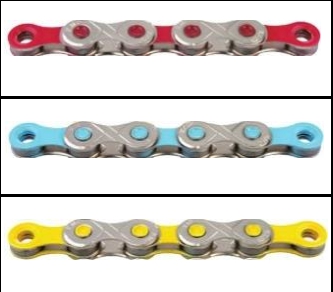 โซ่จักรยาน KMC X11 VIVID Silver/Black 118L for MTB, 1/2" X 11/128", โซ่ 11สปีด มีสินค้า สีเงิน/แดง