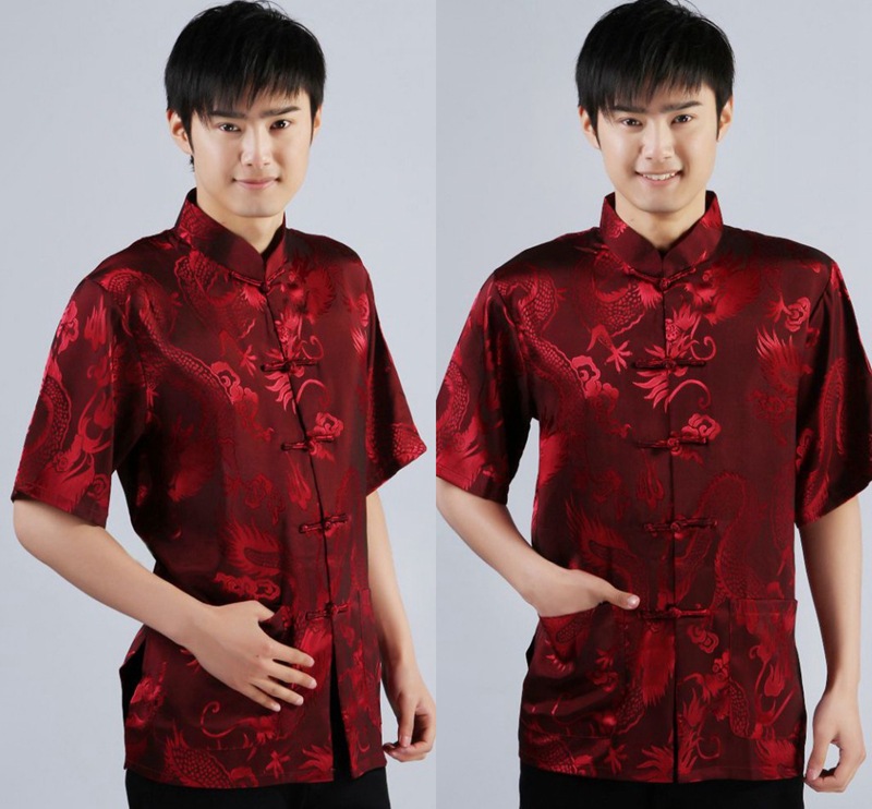 Pre-order ชุดจีน เสื้อจีนชาย แขนสั้น สีแดง