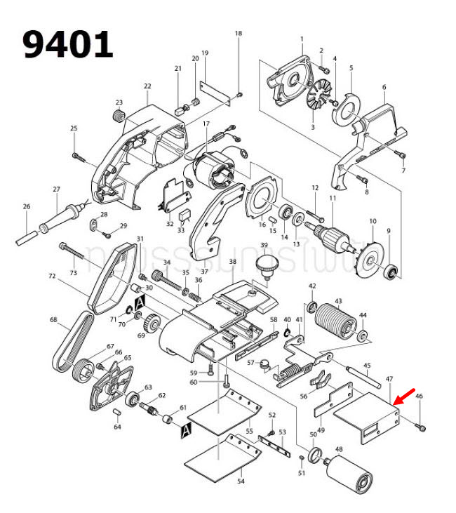 ฝาปิดฐาน เครื่องขัดสายพาน Makita 9401, 9402 [#47] Pn.342331-4 (แท้) ##