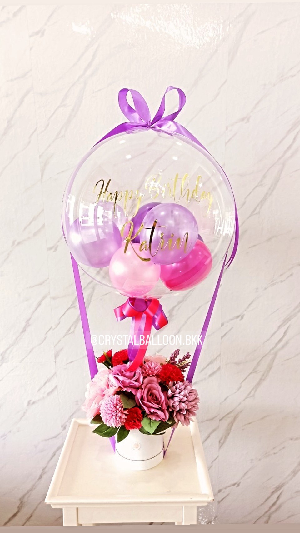 Flower Balloon วันเกิด Bubble 18" พร้อม กล่องดอกไม้ประดิษฐ์ 1 กล่อง,ลูกโป่ง 6" 8 ลูก พร้อมตกแต่ง สามารถเปลี่ยนสีลูกโป่ง/เปลี่ยนข้อความ/เปลี่ยนขนาด/เปลี่ยนดอกไม้ได้
