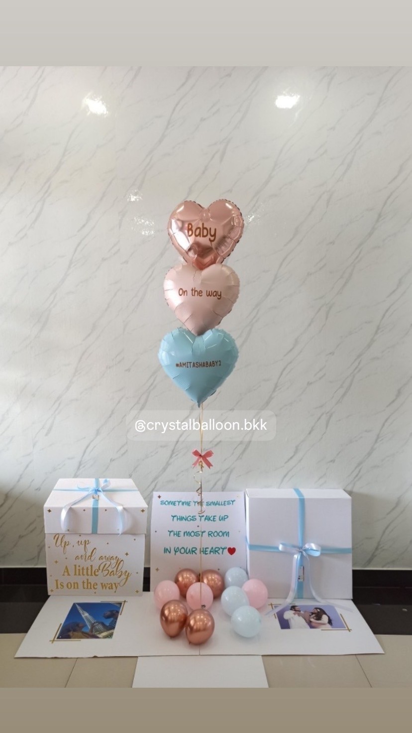 Surprise Box กล่องเซอร์ไพรส์ พร้อม ฟอยล์หัวใจ 18" 3 ชิ้น พร้อมตกเเต่ง สามารถใส่รูปได้ 2 ใบ สามารถเปลี่ยนสีลูกโป่ง/เปลี่ยนข้อความ/เปลี่ยนสีฟอยล์ตกเเต่งได้