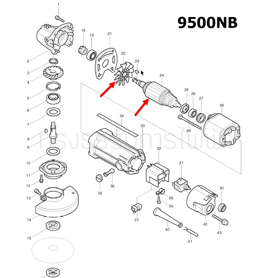 ทุ่น หินเจียร 4 นิ้ว Makita รุ่น 9500NB (ใบพลาสติก) (แท้) ## (**)
