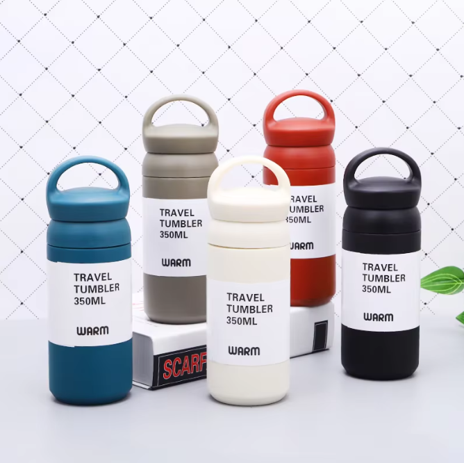 กระบอกสแตนเลส ฝามีหูหิ้วทรงโค้ง 350 ml