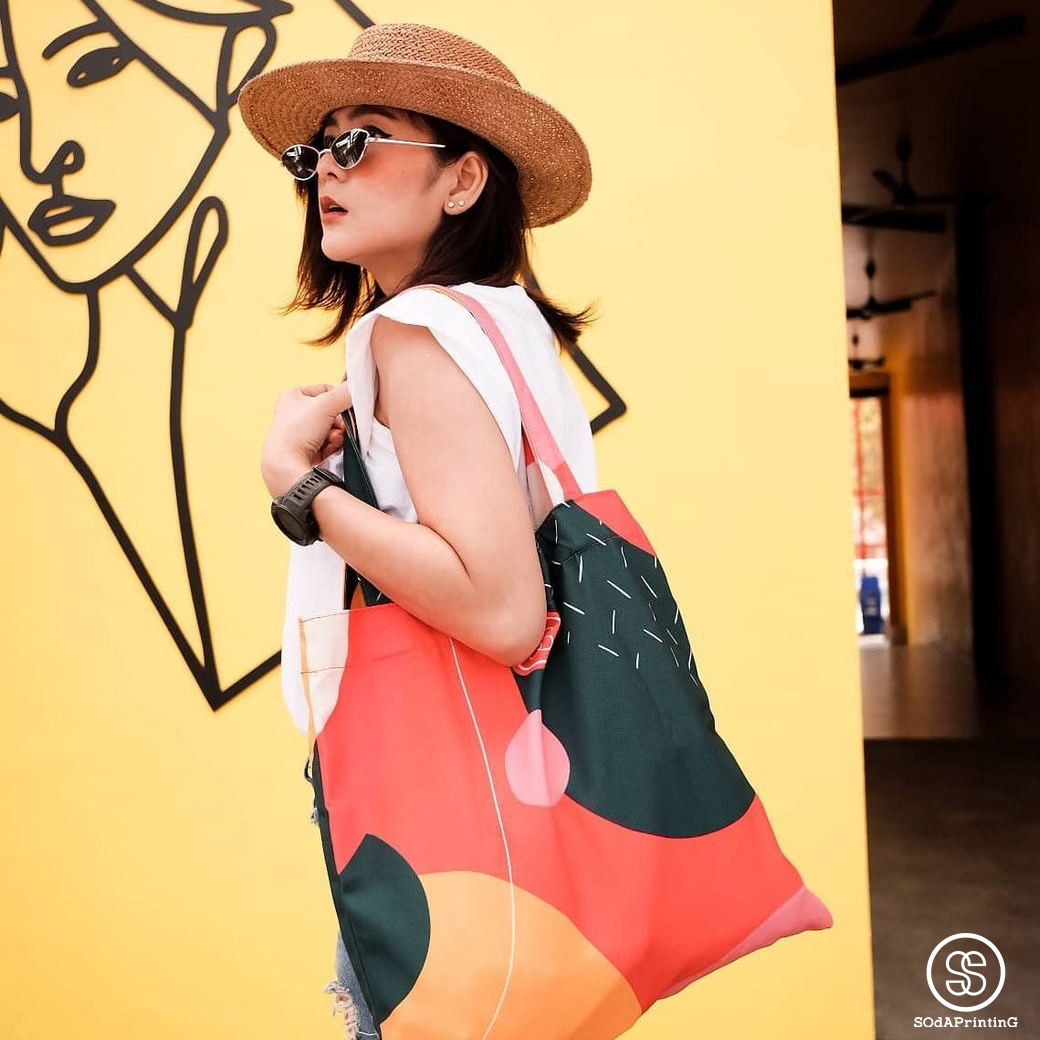 กระเป๋าผ้าแคนวาส พิมพ์ลาย Summer Orange TBA0012 #SOdABag #SOdAPrintinG #กระเป๋า #กระเป๋าผ้า