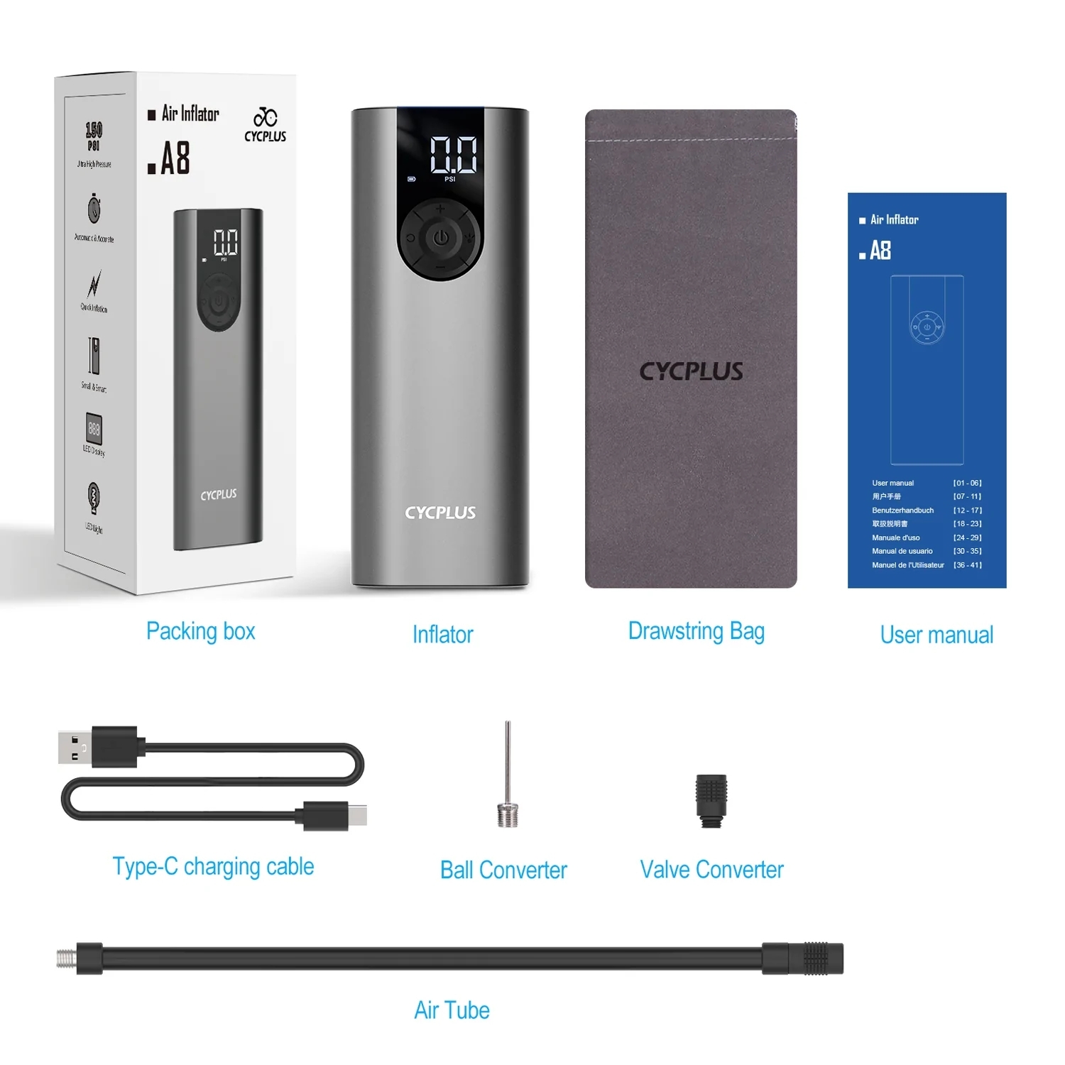 สูบลมเอนกประสงค์ CYCPLUS A8 ELECTRIC AIR PUMP สามารถสูบลมได้สูงสุดถึง 150Psi ทนทาน แบตอึดครับ