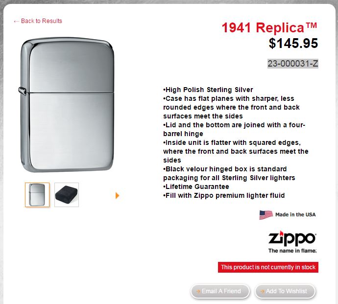 ไฟแช็ค Zippo แท้ ฺ เคสผลิตจากเงินแท้ " Zippo 23 Sterling Silver High Polish Finish 1941 Replica™ Velour Box" แท้นำเข้า 100%