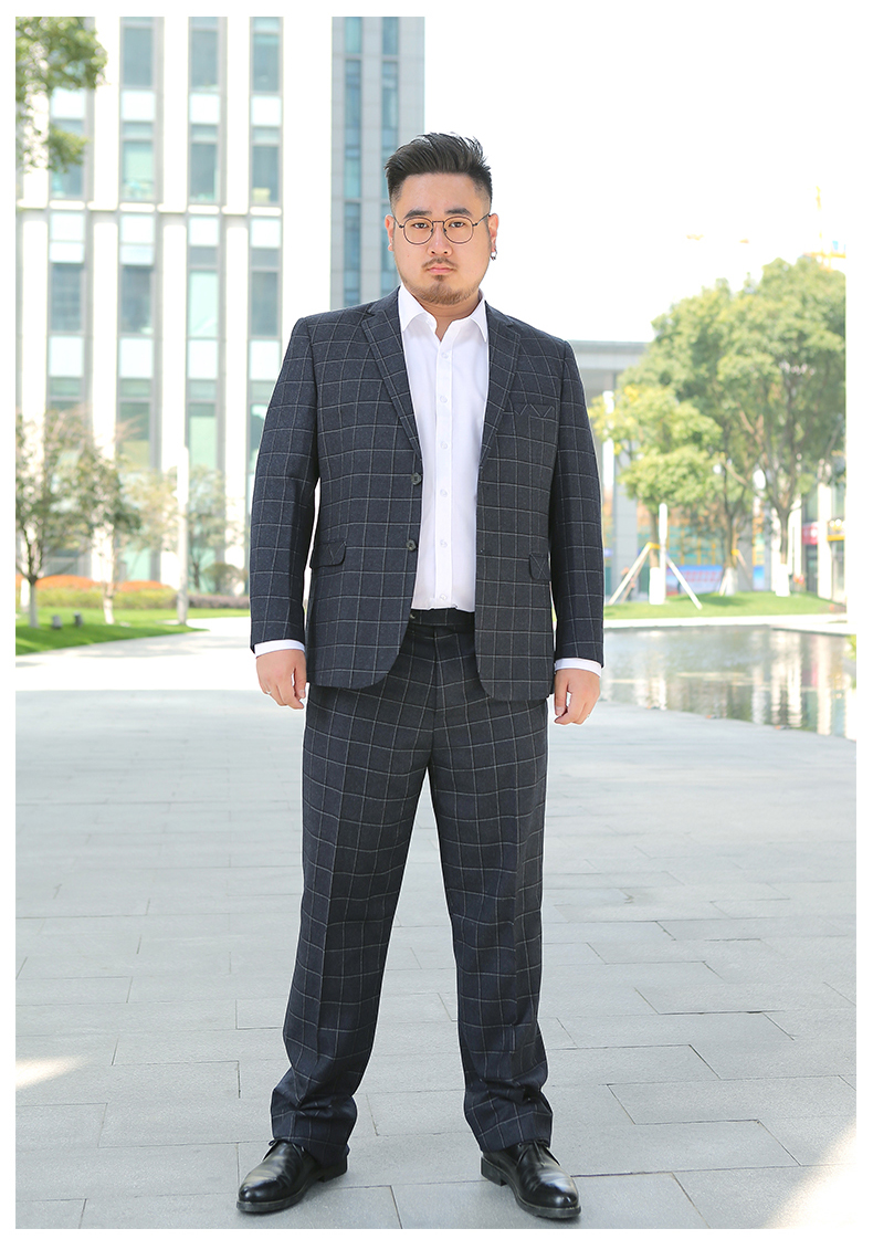 Pre-order ชุดสูทชาย พลัสไซส์ ลายตารางสีกรมท่า