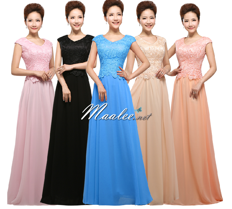 พร้อมเช่า ชุดราตรียาว สีโอรส แต่งลูกไม้ฉลุ กระโปรงผ้าชีฟองพลิ้วสวย