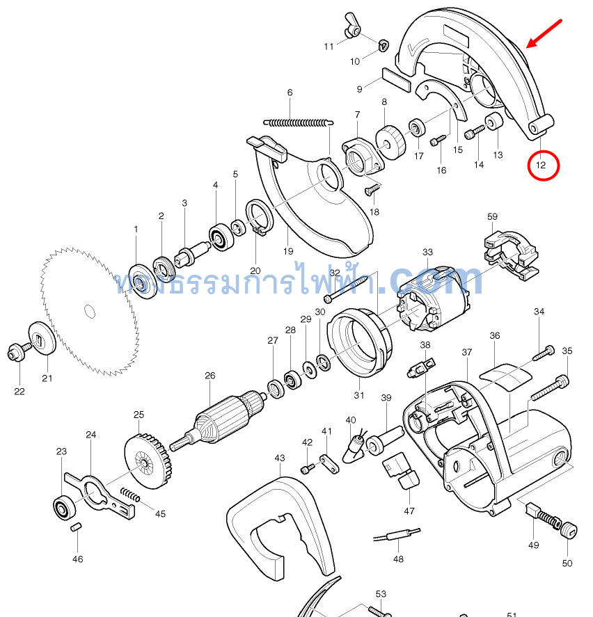 บังสะเก็ดหรือ บังใบ เลื่อยวงเดือน Makita 5806B, 5740NB Pn.153664-0 (แท้) ##