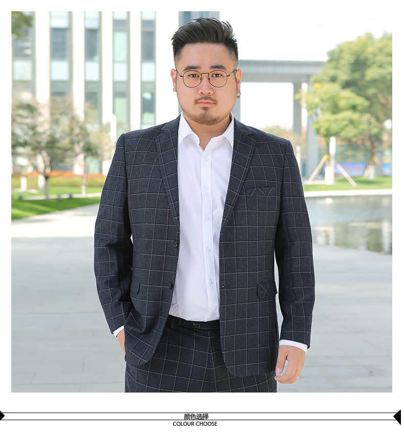 Pre-order ชุดสูทชาย พลัสไซส์ ลายตารางสีกรมท่า