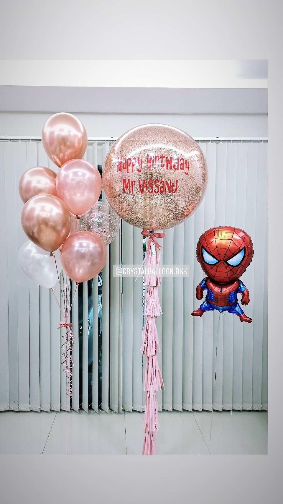 ลูกโป่ง วันเกิดเด็ก Bubble ขนาด 36" กลิตเตอร์สีโรสโกล พร้อม ช่อลูกโป่ง ช่อ 9 ลูก 1 ช่อ,ลูกโป่งใส ใส่กลิตเตอร์ พร้อม ฟอยล์ Spider Man 1 ชิ้น พร้อมตกเเต่ง สามารถเปลี่ยนสีลูกโป่ง/เปลี่ยนข้อความ/เปลี่ยนขนาด/เปลี่ยนฟอยล์ตกแต่งได้