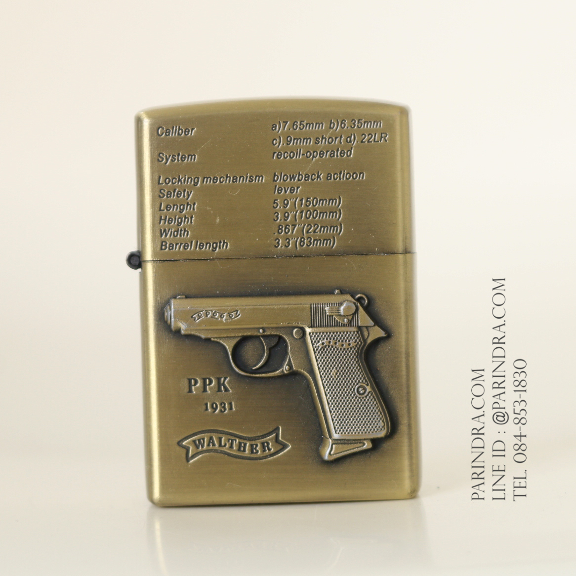 ไฟแช็คน้ำมันลาย ปืนพก Walther PPK 7.65mm .22LR ปี 1931 คลาสสิก