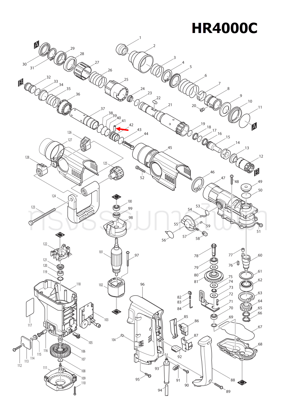 PIN 7 สว่านโรตารี่ Makita มากีต้า HR4000C [#41] Pn.256197-5 (แท้) ##