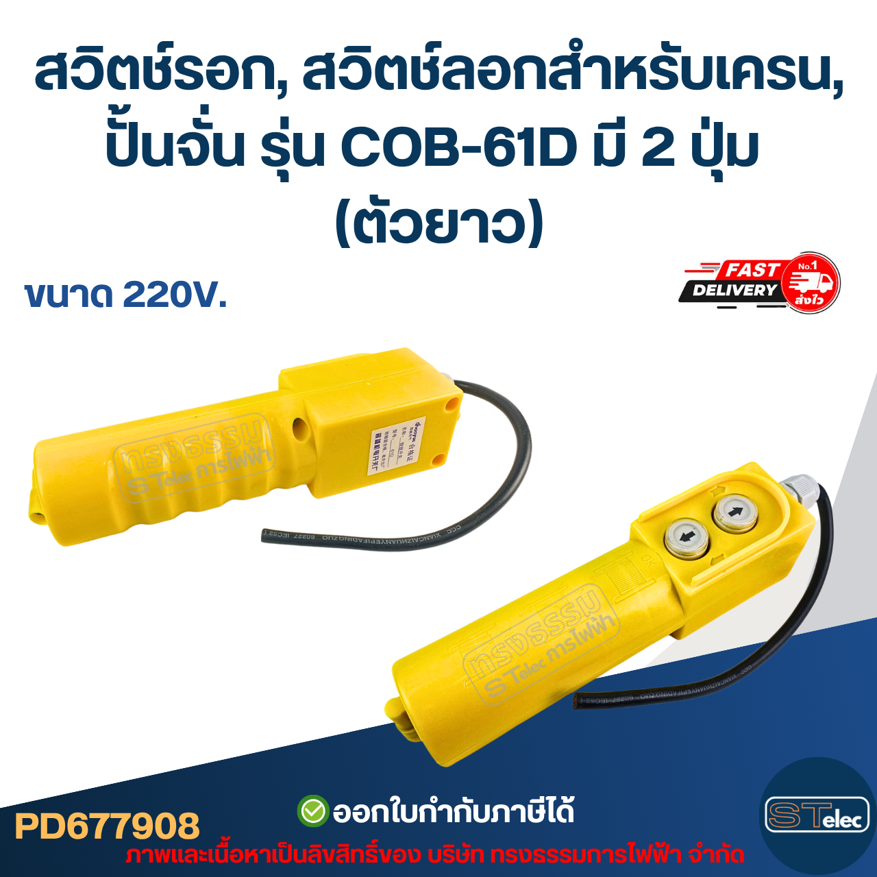 สวิตช์รอก, สวิตช์ลอกสำหรับเครน, ปั้นจั่น รุ่น COB-61D มี 2 ปุ่ม (ตัวยาว)