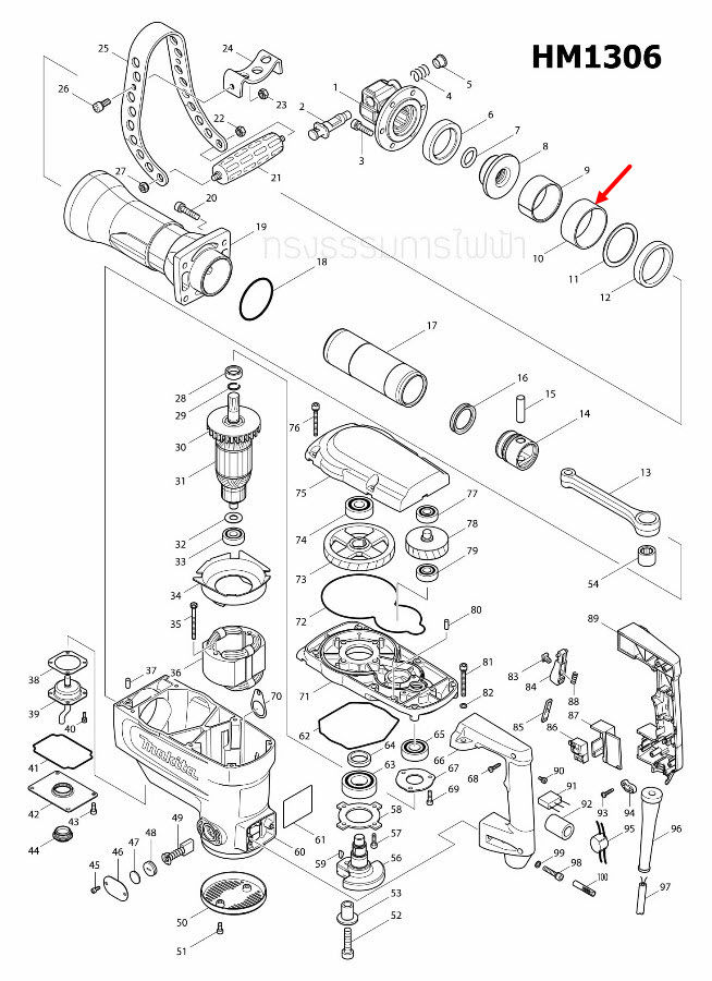 แหวนยาง 64 สกัด เจาะพื้น Makita HM1302 [#10], HM1306 [#10] Pn.262536-9 (แท้) ##(*)