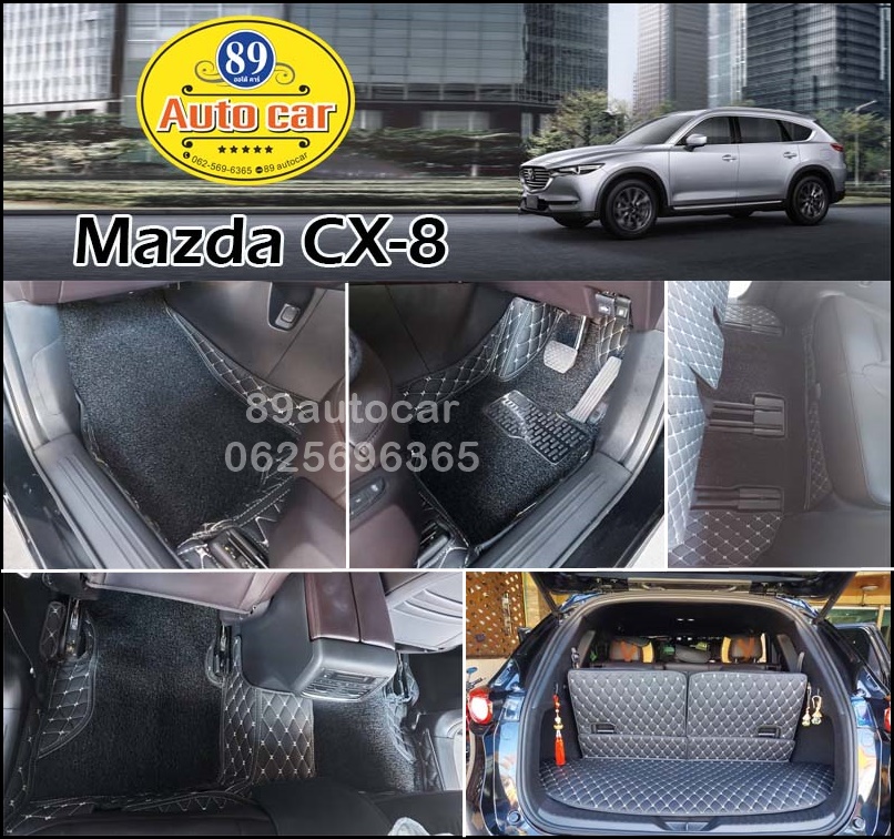 ขายพรมรถยนต์ Mazda CX-8 ปูพรม8d สีดำด้ายทอง เย็บติดไวนิลสีดำ เต็มคัน