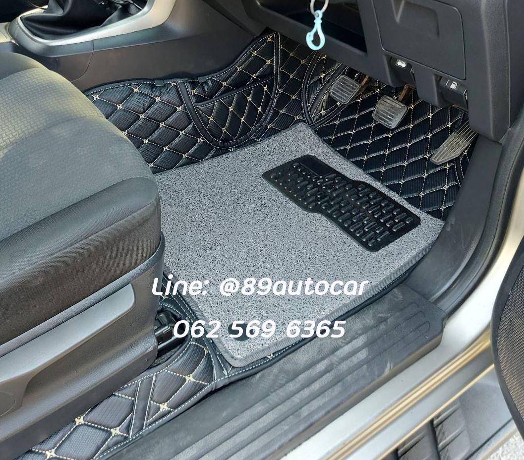 พรมปูพื้นรถยนต์ Isuzu D-Max Cab 2017 ปูพรมเจ็ดดี สีดำด้ายทอง ลายเคฟล่า + ไวนิลสีเทา
