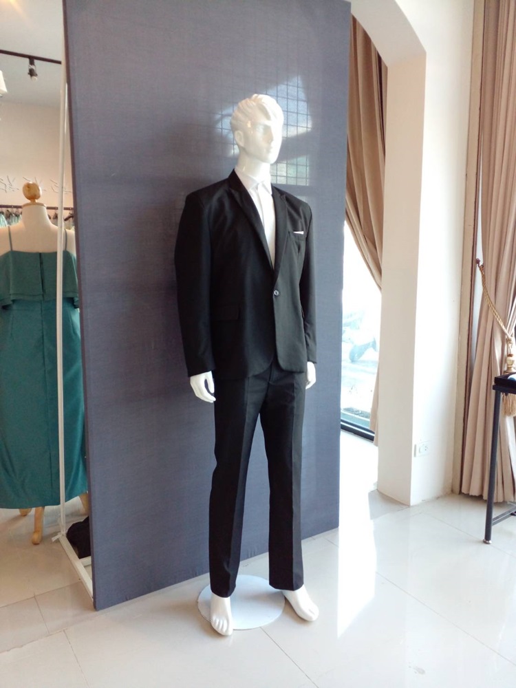 พร้อมเช่า ชุดสูทชาย สีดำ รุ่นกระดุมเดียว พลัสไซส์ ไม่มีกั๊ก