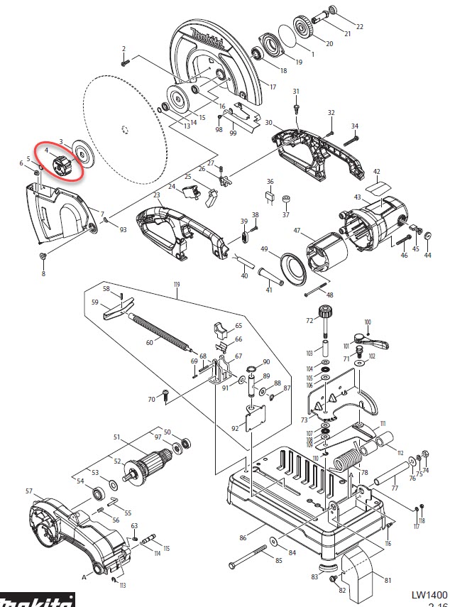 TOOLLESSBOLT ASSY Makita LW1400 #4 Pn.123478-1 (แท้) ##