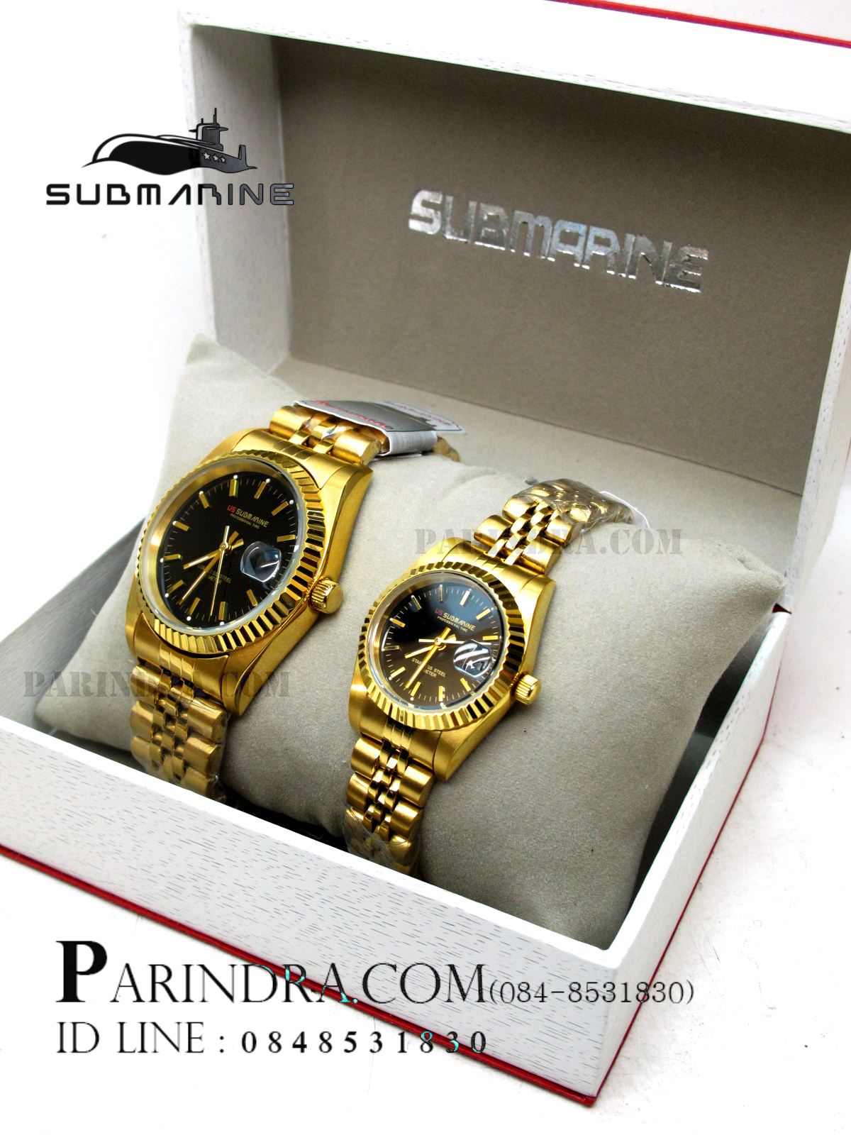 นาฬิกา US submarine รุ่น SUB108 D คู่ สุดคุ้ม สีทองหน้าปัดดำ