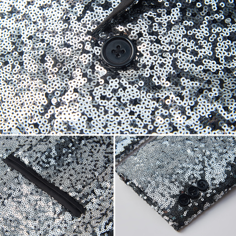 Pre-order เสื้อสูทชาย สูทแฟชั่น สูทกลิตเตอร์ไล่สี สีดำเงิน