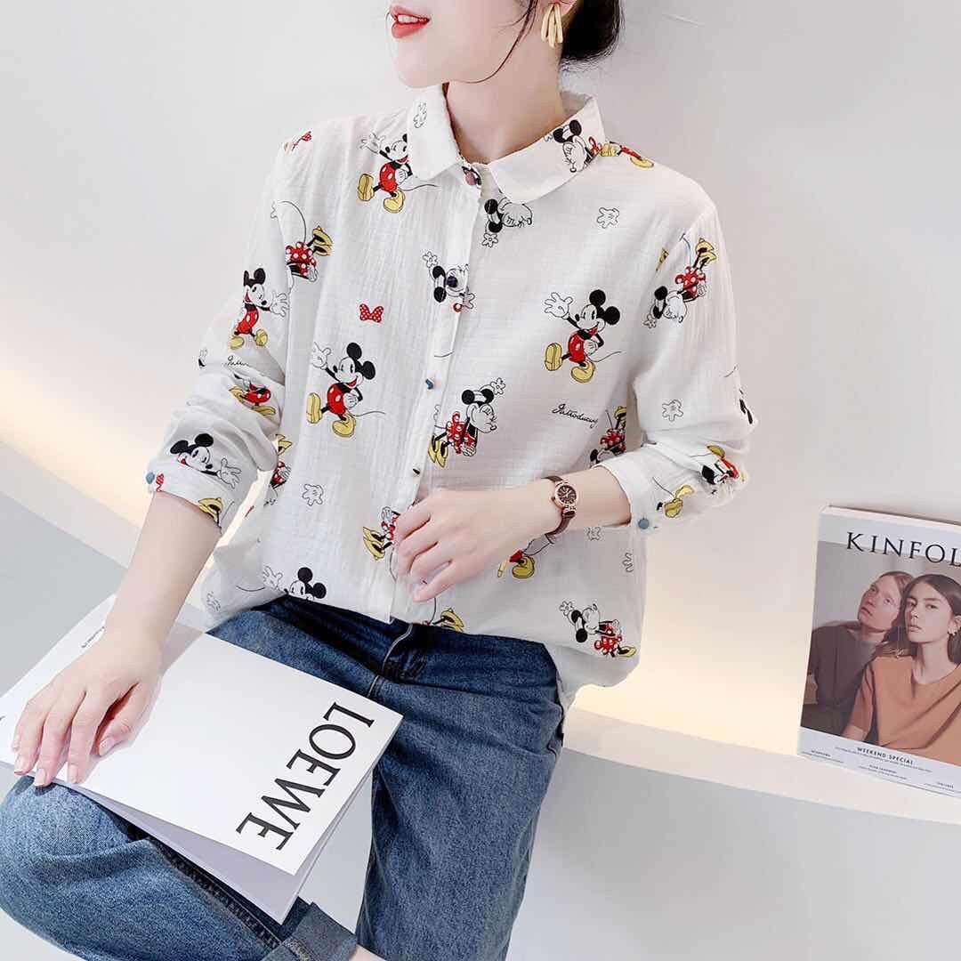 เสื้อเชิ้ตผ้าฝ้ายลายมิ้กกี้