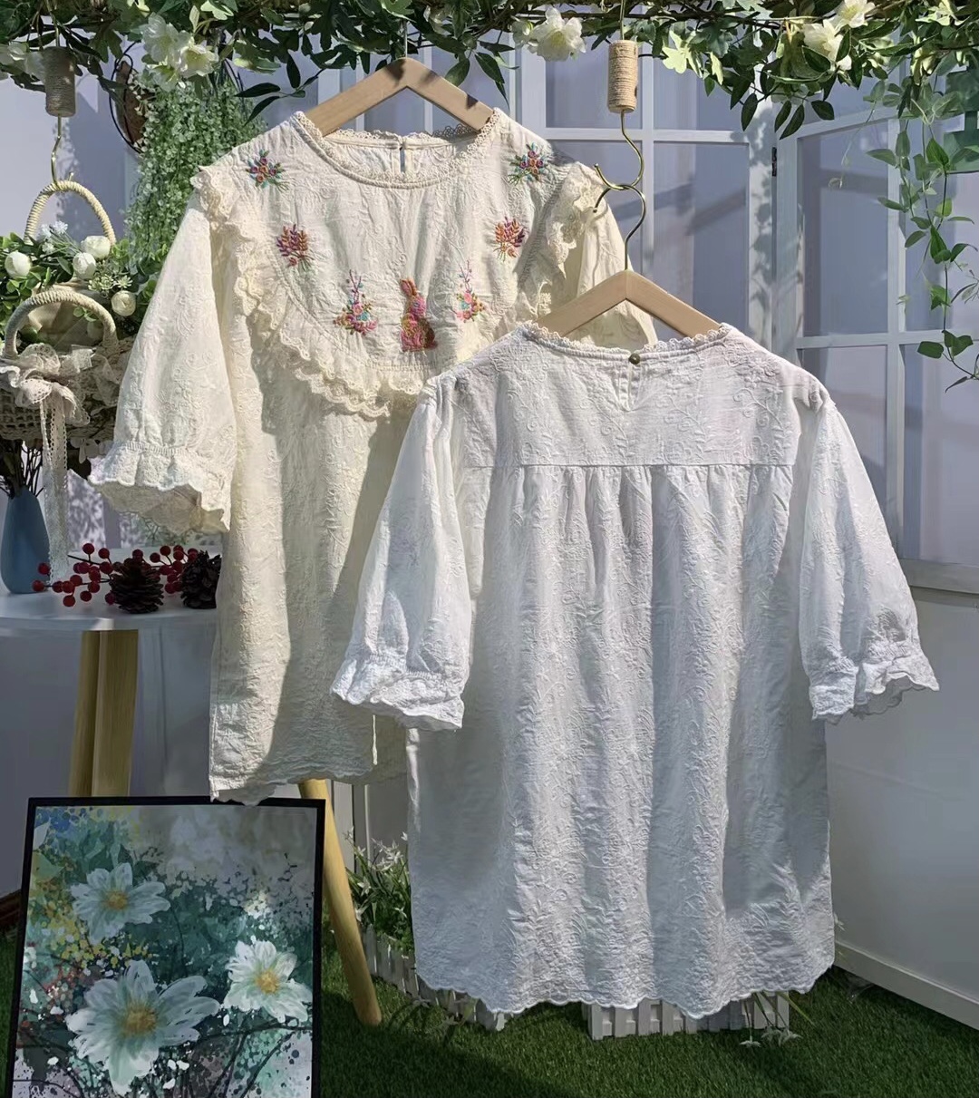เสื้อผ้าลูกไม้ลายปักกระต่ายแต่งระบาย