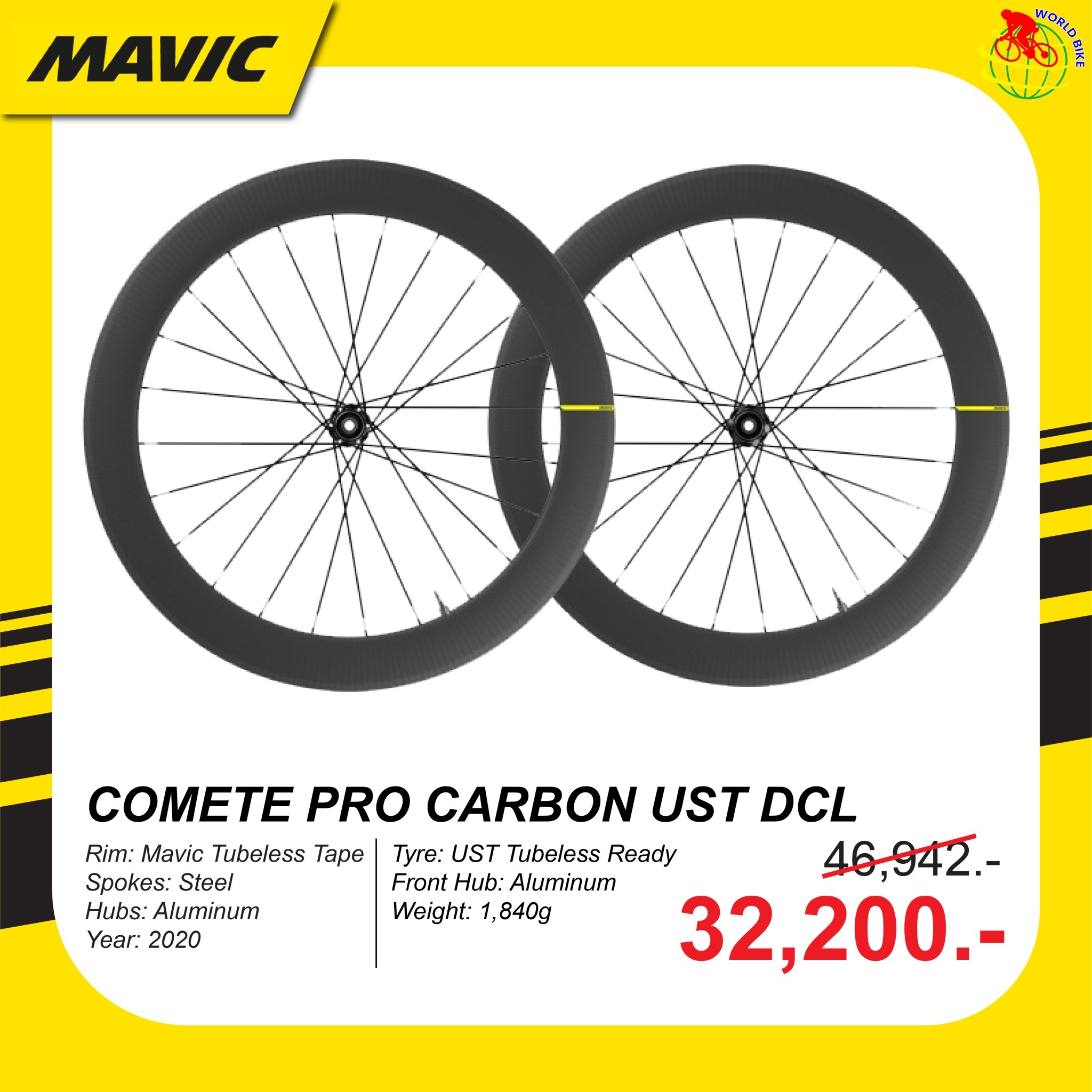 ชุดล้อเสือภูเขา MAVIC Comete Pro Carbon UST D Center Lock M-25 ขอบสูง 65 มม, 2020