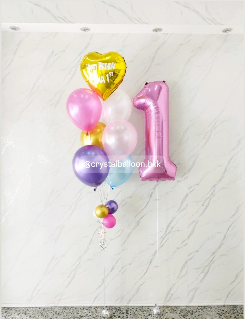 ลูกโป่งเซอร์ไพรส์วันเกิด ลูกโป่งช่อ 7 ลูก 1 ช่อ,ฟอยล์หัวใจเป่าลอย1 ชิ้น ,ฟอยล์ตัวเลขเป่าลอย 1 ชิ้น ,พร้อมตกแต่ง สามารถเปลี่ยนสีลูกโป่ง/เปลี่ยนข้อความได้