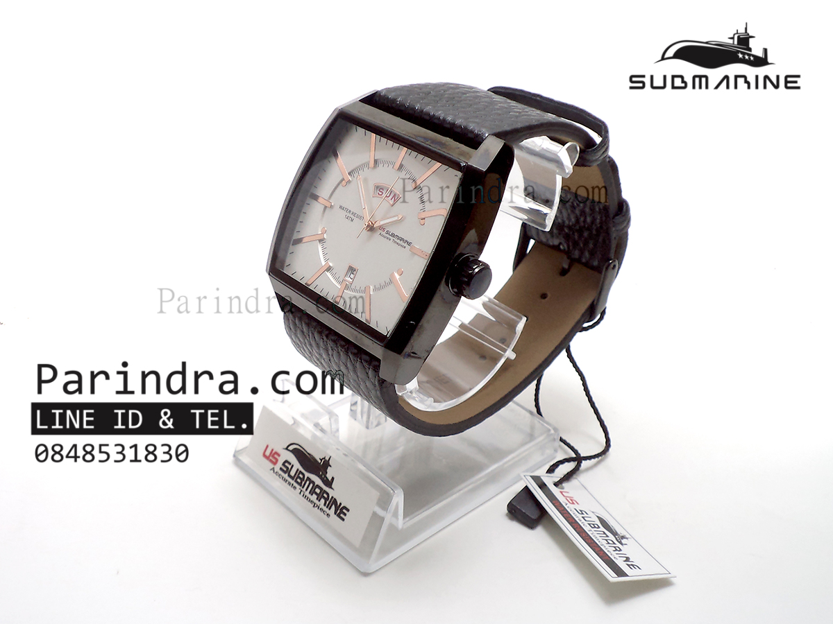 นาฬิกา US Submarine J103MDD ของแท้ 100 % สายหนังดำหน้าปัดขาวเข็มPink Gold