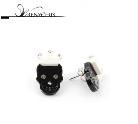 RenaChris ต่างหูกะโหลกสวมมงกุฎแต่งคริสตัล Swarovski (ฺฺBlack)