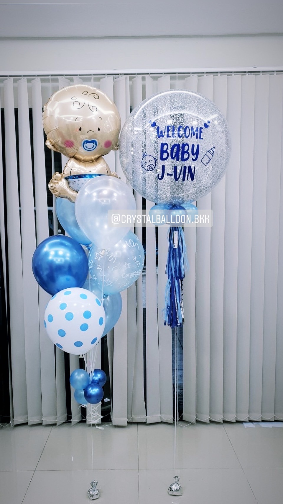 ลูกโป่ง Welcome Baby Boy Bubble ขนาด 24" Theme สีฟ้า พร้อมตกแต่ง ช่อลูกโป่ง 1 ช่อ,ฟอยล์เด็กทารกใหญ่ 1 ชิ้น สามารถเปลี่ยนสีลูกโป่ง/เปลี่ยนข้อความ/เปลี่ยนขนาดได้