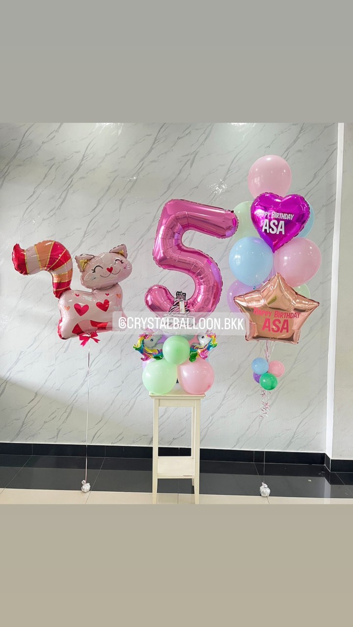 ลูกโป่ง วันเกิดเด็ก ช่อลูกโป่งฟอยล์หัวใจ ขนาด 18",ฟอยล์ดาว ขนาด 24" ช่อ 10 ลูก 1 ช่อ พร้อม ฟอยล์แมว Anagram 1 ชิ้น สามารถเปลี่ยนสีลูกโป่ง/เปลี่ยนข้อความ/เปลี่ยนสี-ฟอยล์ตัวเลข-ฟอยล์ตกแต่งได้