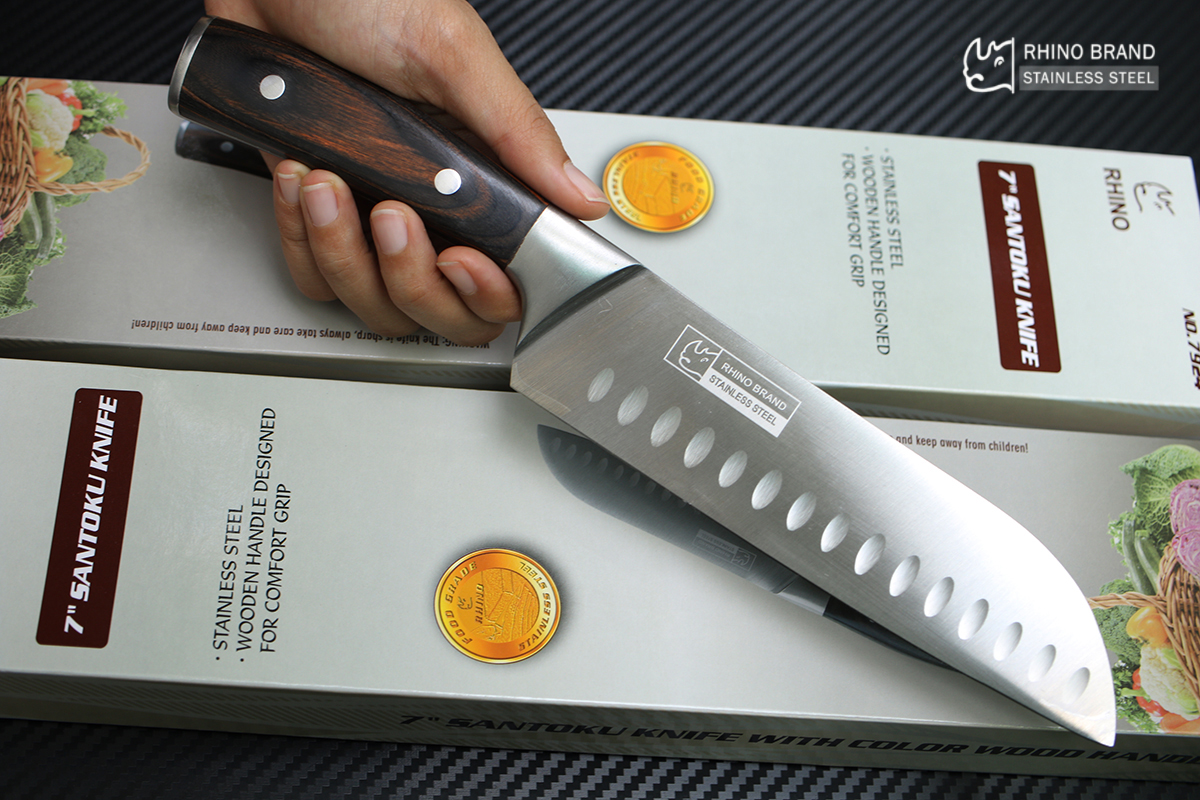 มีดทำครัวซันโตกุ RHINO BRAND PREMIUM No.7924 SANTOKU KNIFE แสตนเลส ของแท้ 100%