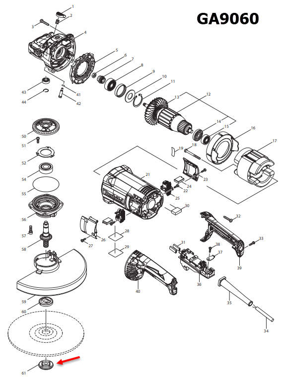 LOCK NUT 14-45 หินเจียร Makita GA7030, GA9030 [#57], GA7060, GA9060 [#61] Pn.224485-8 (แท้) ##(*)